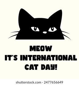Cat day postcard. International cat day with black cat