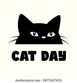 Cat day postcard. International cat day with black cat