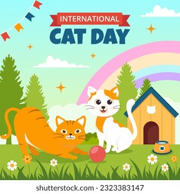 Cat Day Social Media Illustration Flat Cartoon Hand Drawn Templates Background