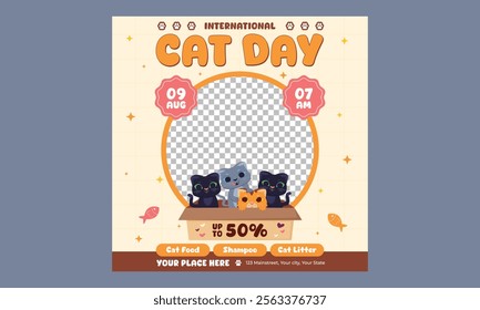 Cat Day Socials Media. Vector illustration poster, banner, greeting card, flyer.