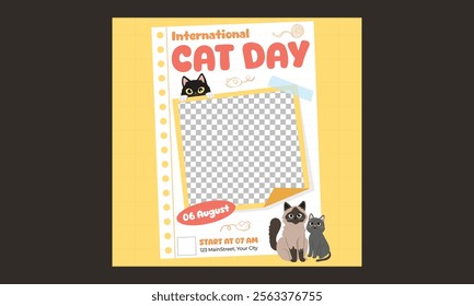 Cat Day Socials Media. Vector illustration poster, banner, greeting card, flyer.