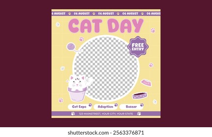 Cat Day Socials Media. Vector illustration poster, banner, greeting card, flyer.