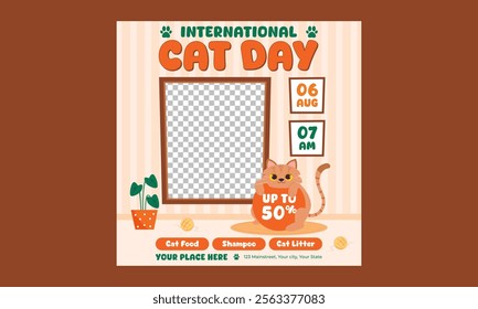 Cat Day Socials Media. Vector illustration poster, banner, greeting card, flyer.