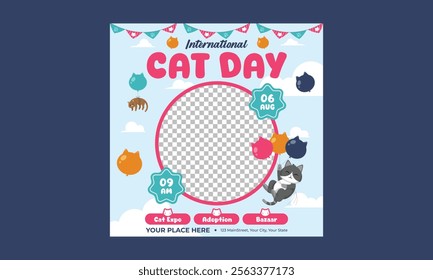 Cat Day Socials Media. Vector illustration poster, banner, greeting card, flyer.