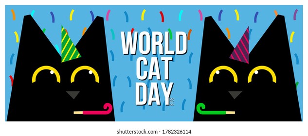 Cat day. Vector illustration in honor of the international day of cats. Happy black cats. Celebration congratulations on world cat day