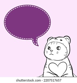 cat daydreaming with an empty space next to it. cat illustration