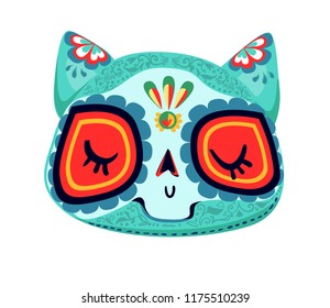 Cat Decor  Day the Dead Cartoon Vector Illustration   
 Holiday  greeting card decorative element  