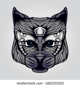 cat with decorative face colored artwork illustration