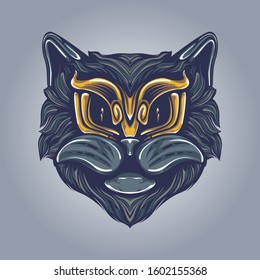 cat with decorative face colored artwork illustration