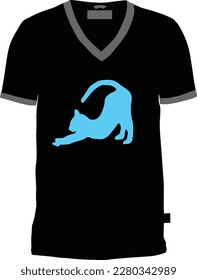 Cat Design at Mock Up Black Shirt with V Neck Custom Vector 