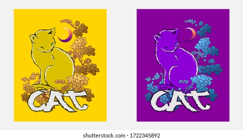 cat design for sukajan is mean japan traditional cloth or t-shirt with digital hand drawn Embroidery Men T-shirts Summer Casual Short Sleeve Hip Hop T Shirt Streetwear