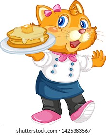 A cat dessert chef illustration