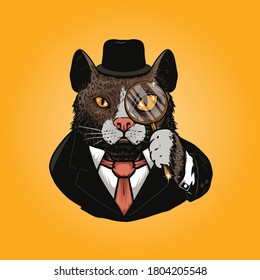 cat detective illustration perfect for tshirt