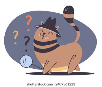 Cat detective investigator character concept. Vector design graphic illustration