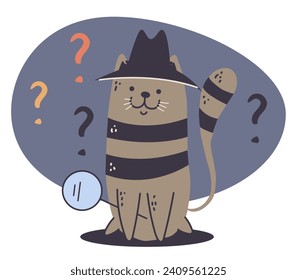 Cat detective investigator character concept. Vector design graphic illustration