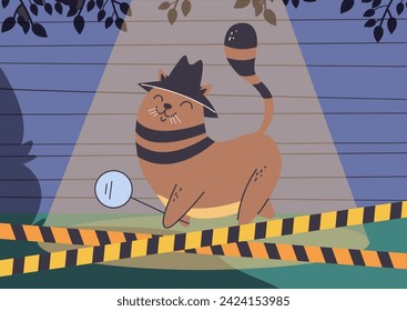 Cat detective investigator character concept. Vector design graphic illustration