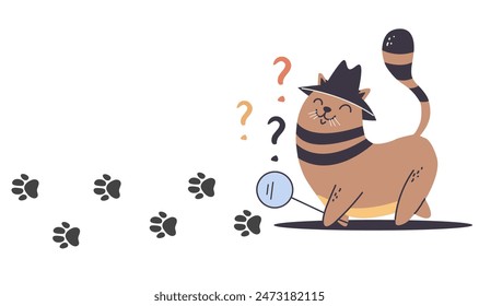 Cat detective investigator character concept. Vector design graphic illustration