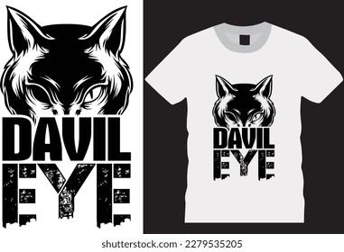 cat devil eye animal style art illustration fashion t-shirt design and kitty typography cartoon apparel character wild clothe design for man and women