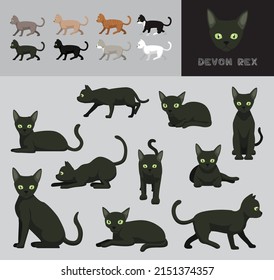 Cat Devon Rex Cartoon Vector Illustration Color Variation Set