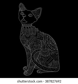 Cat / Devon Rex / cat without hair / coloring for adult anti-stress / zentagl style / T-shirts, greeting cards, logo| raster