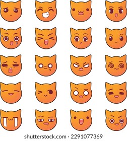 cat different expression  kawaii illustrator vector 