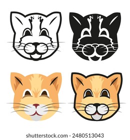 Katze in verschiedenen Stilen. Das Gesicht einer lächelnden Katze. Gutes Katzengesicht. Kunst für Dekoration. EPS 10.