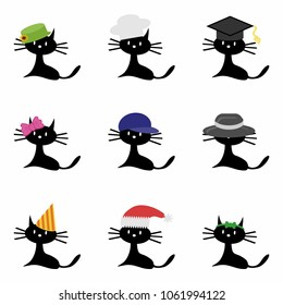 cat with differnt hats