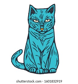 Cat. Cat Dirty Art Style. Cat Cartoon Style. Blue Cat on white background isolated. Stock Vector Illustration. Cartoon style.
