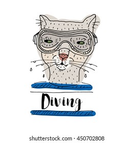 Cat diver doodle