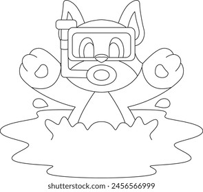 Cat Diver Snorkel Diving Animal Vector Graphic Art Illustration