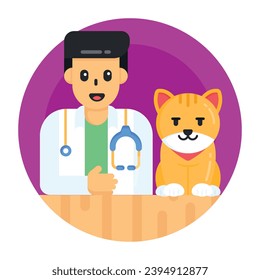 Cat doctor in flat round icon 