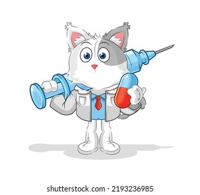 the cat doctor holding medichine and injection