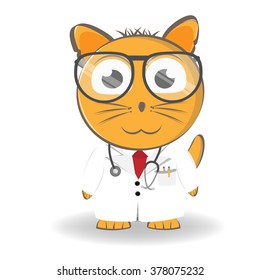 cat doctor in medical coat and glasses. Vector