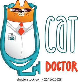 Cat Doctor Stethoscope Animal Vet Glasses Health Care Logo 