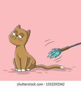 Cat does not want to play. Hand drawn vector illustration with separate layers.