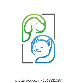 Cat and dog abstract logo design. Pet care vector logo design.