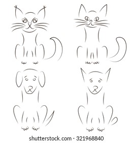The cat and the dog. Abstraction. Linear style. Pet shop. Logo for your design. Vector illustration.
