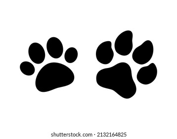 Cat and dog animal paw print icon set vector isolated on a white background. Animal paw print black silhouette design element isolated on a white background. Cat and dog pawprint vector
