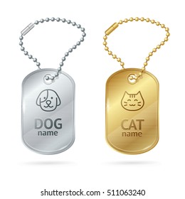 Cat Dog Animal Tags Or Medallion. Cute Pet. Vector Illustration