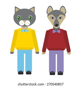 cat and dog animals set in Trendy Flat Style. zoo infographics design. Vector