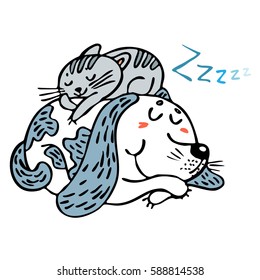 Cat and dog. Animals. Vector graphic art.