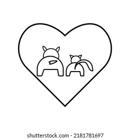 Cat And Dog Back View And Tail Icon. Heart To Love Animals