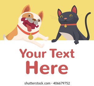 Cat and dog banner. Vector flat cartoon illustration