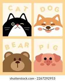 Cat, Dog, Bear, Pig, Animals Character Vector
