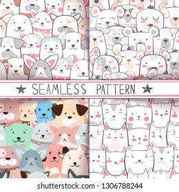 Cat, dog, bear - seamless pattern Hand draw