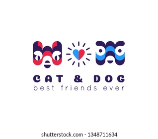 Cat & dog, best friends ever. Vector illustration.