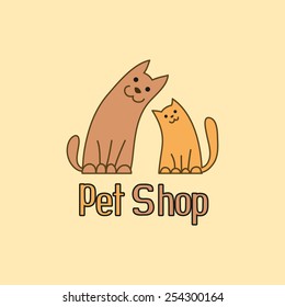 Cat and dog are best friends, sign for pet shop logo, vector illustration