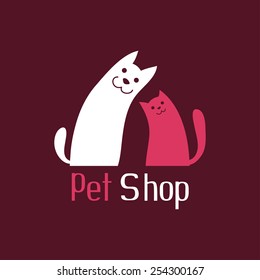 Cat and dog are best friends, sign for pet shop logo, vector illustration