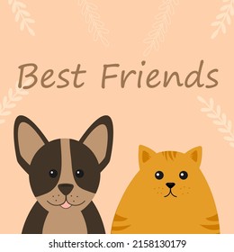 Gato y perro. Los mejores amigos. Ilustración vectorial.