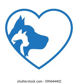 Cat and Dog with bird. Blue